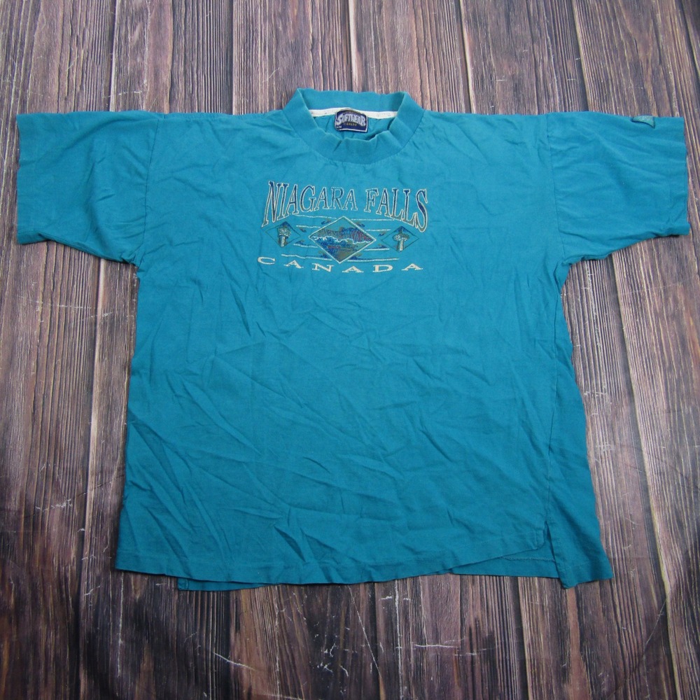 Softwear Niagara Falls T-Shirt Mens Medium Teal Single Stitch Vintage Canada